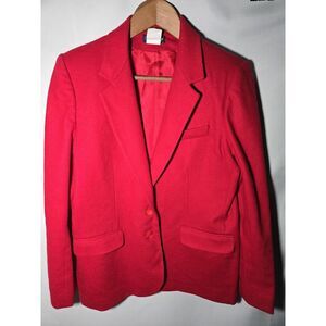 Pant-her Women's Blazer Jacket Size 11/17 Red 100% Wool Made‎ In USA